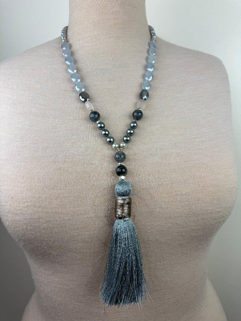 Nakamol Bohemian Y-lariat Tassel Necklace AB Glass Beads Thread Tassel 25-27"